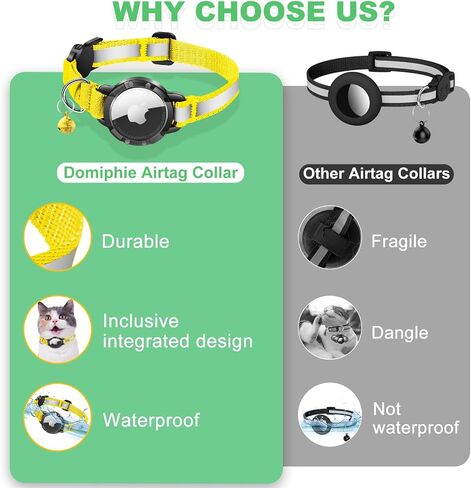 طوق القطط Airtag - طوق القطط المنفصل مع أجراس، تصميم مضيء وعاكس، طوق قطط خفيف الوزن لعلامة Apple Air، حامل تعقب GPS مخفي مقاوم للماء للقطط والقطط [أصفر S] in Saudi Arabia