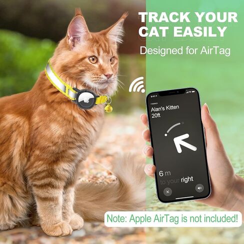 طوق القطط Airtag - طوق القطط المنفصل مع أجراس، تصميم مضيء وعاكس، طوق قطط خفيف الوزن لعلامة Apple Air، حامل تعقب GPS مخفي مقاوم للماء للقطط والقطط [أصفر S] in Saudi Arabia