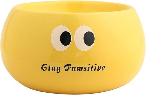 Cute Ceramic Raised Cat Bowl, Elevated Cat Food Bowl Whisker Friendly, Small Tilted Cat Dish for Indoor Cats and Kitten, Yellow in Saudi Arabia