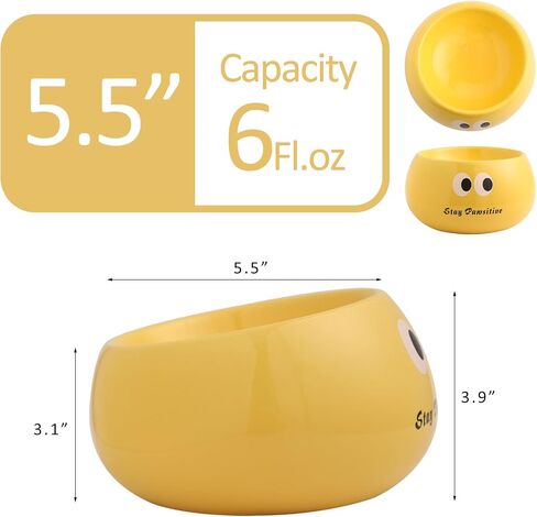 Cute Ceramic Raised Cat Bowl, Elevated Cat Food Bowl Whisker Friendly, Small Tilted Cat Dish for Indoor Cats and Kitten, Yellow in Saudi Arabia
