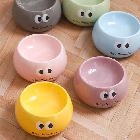 Cute Ceramic Raised Cat Bowl, Elevated Cat Food Bowl Whisker Friendly, Small Tilted Cat Dish for Indoor Cats and Kitten, Yellow in Saudi Arabia