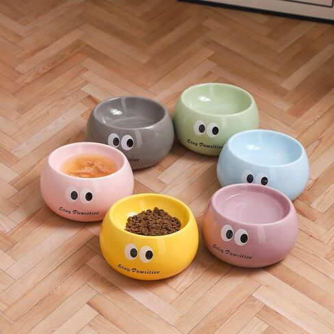Cute Ceramic Raised Cat Bowl, Elevated Cat Food Bowl Whisker Friendly, Small Tilted Cat Dish for Indoor Cats and Kitten, Yellow in Saudi Arabia