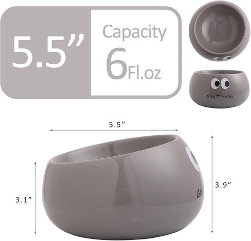 Cute Ceramic Raised Cat Bowl, Elevated Cat Food Bowl Whisker Friendly, Small Tilted Cat Dish for Indoor Cats and Kitten, Yellow in Saudi Arabia