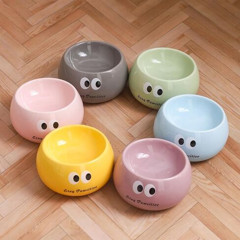 Cute Ceramic Raised Cat Bowl, Elevated Cat Food Bowl Whisker Friendly, Small Tilted Cat Dish for Indoor Cats and Kitten, Yellow in Saudi Arabia