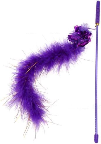 Purple Cat Teasing Stick Interactive Stick, Cat Wand, Sparkly Feather Boa with Crinkle Ball Tease Cat Rod Funny Cute Pet Supplies for Cat Training Indoor Cats Cat Toys Interactive for Indoor Cats in Saudi Arabia