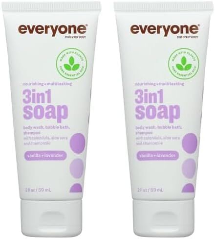 Everyone for Every Body 3-in-1 Soap Travel Size, Body Wash, Bubble Bath, and Shampoo, Vanilla & Lavender, 2 Fl Oz in Saudi Arabia