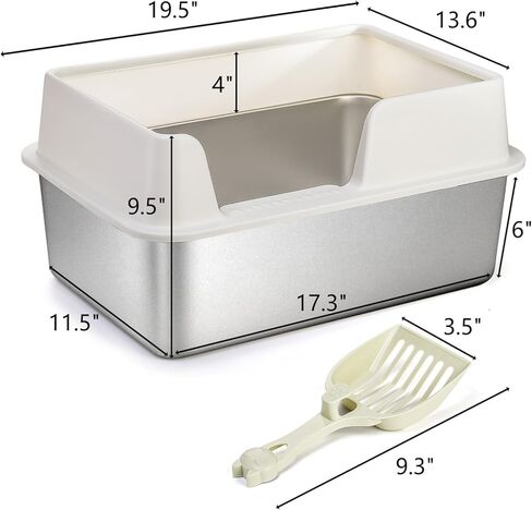 صندوق فضلات القطط من الفولاذ المقاوم للصدأ من Lawei، صندوق فضلات القطط الصغيرة مع غطاء، صندوق فضلات القطط المعدني مع حاوية ذات جوانب عالية للقطط الصغيرة، سهل التنظيف، غير لزج وغير روائح، 19.5 بوصة × 13.6 بوصة × 9.5 بوصة in Kuwait