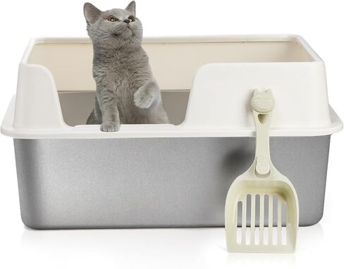 صندوق فضلات القطط من الفولاذ المقاوم للصدأ من Lawei، صندوق فضلات القطط الصغيرة مع غطاء، صندوق فضلات القطط المعدني مع حاوية ذات جوانب عالية للقطط الصغيرة، سهل التنظيف، غير لزج وغير روائح، 19.5 بوصة × 13.6 بوصة × 9.5 بوصة in Kuwait