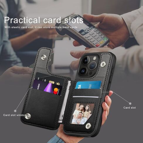 Designed for iPhone 13 Pro Max Case Wallet, Card Holder Case with [2 Screen Protectors][Magnetic Clasp Folio Cover][RFID Blocking Leather] Shockproof Women Men Cases 6.7" for Apple 13 Pro Max Black in Saudi Arabia
