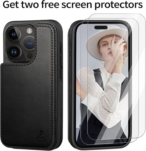 Designed for iPhone 13 Pro Max Case Wallet, Card Holder Case with [2 Screen Protectors][Magnetic Clasp Folio Cover][RFID Blocking Leather] Shockproof Women Men Cases 6.7" for Apple 13 Pro Max Black in Saudi Arabia