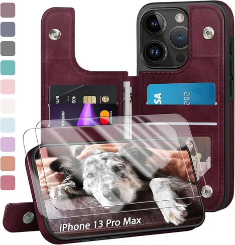 Designed for iPhone 13 Pro Max Case Wallet, Card Holder Case with [2 Screen Protectors][Magnetic Clasp Folio Cover][RFID Blocking Leather] Shockproof Women Men Cases 6.7" for Apple 13 Pro Max Black in Saudi Arabia