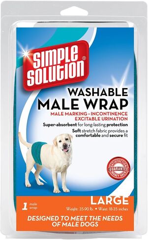 Simple Solution Washable Male Dog Diapers | Absorbent Male Wraps with Leak Proof Fit | Excitable Urination, Incontinence, or Male Marking | 1 Reusable Dog Diaper Per Pack, Whites & Tans, Large (11242) in Kuwait