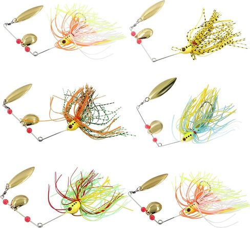 6 pcs Premium Spinnerbait Fishing Lures Kit Hard Metal Multicolor Buzzbait Spinner Baits Jigs Freshwater and Saltwater Fishing for Bass Trout Pike Salmon in Saudi Arabia