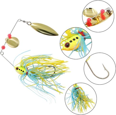 6 pcs Premium Spinnerbait Fishing Lures Kit Hard Metal Multicolor Buzzbait Spinner Baits Jigs Freshwater and Saltwater Fishing for Bass Trout Pike Salmon in Saudi Arabia