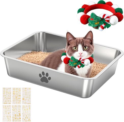 Stainless Steel Cat Litter Box,Metal Kitten Litter Pan, High Side Cats Toilet Indoor Litter Tray Pet Toilet Supplies for Cats, Kitty,Rabbits, Easy Clean, Non Stick Litter Box, No Smell (M) in Kuwait