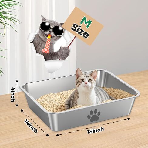 Stainless Steel Cat Litter Box,Metal Kitten Litter Pan, High Side Cats Toilet Indoor Litter Tray Pet Toilet Supplies for Cats, Kitty,Rabbits, Easy Clean, Non Stick Litter Box, No Smell (M) in Kuwait