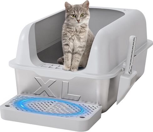 Cat Litter Box Stainless Steel XL with High Sides Enclosure Lid, Extra Large Covered Metal Kitty Litter Box with Litter Pan, Anti-Leakage & Odorless, Easy Cleaning, Litter Scoop Included,Blue in Saudi Arabia
