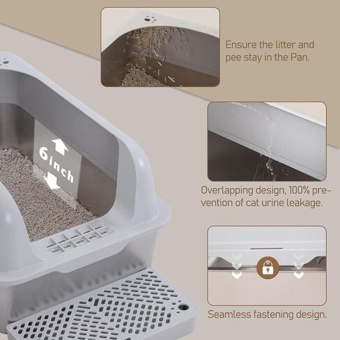 Cat Litter Box Stainless Steel XL with High Sides Enclosure Lid, Extra Large Covered Metal Kitty Litter Box with Litter Pan, Anti-Leakage & Odorless, Easy Cleaning, Litter Scoop Included,Blue in Saudi Arabia