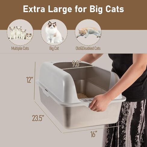 Cat Litter Box Stainless Steel XL with High Sides Enclosure Lid, Extra Large Covered Metal Kitty Litter Box with Litter Pan, Anti-Leakage & Odorless, Easy Cleaning, Litter Scoop Included,Blue in Saudi Arabia