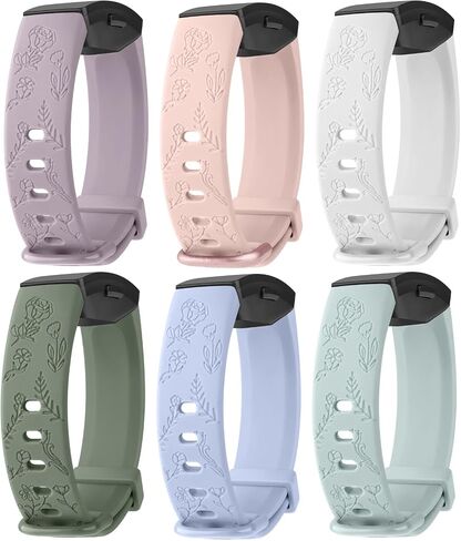 6 قطع من الأربطة المنقوشة بالزهور المتوافقة مع سوار Fitbit Inspire 2 للنساء والرجال، حزام بديل من السيليكون الناعم المسامي لتتبع اللياقة البدنية Fitbit Inspire 2 / Inspire HR/Inspire/Ace 2 in Saudi Arabia