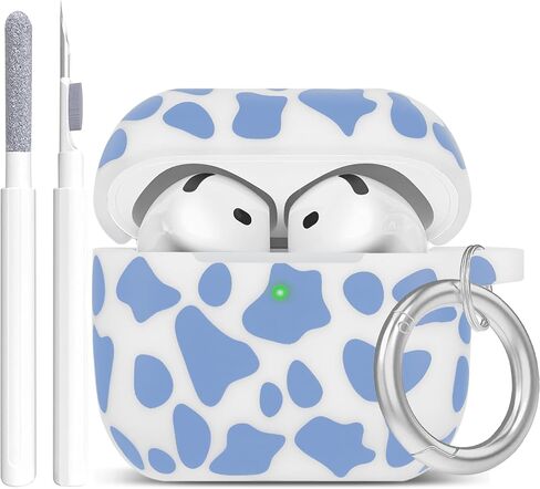 Silicone Cow AirPods 4 Case 2024, YOMPLOW Case Cover with Cleaner Kit for Apple Airpods 4th Generation Floral Print Soft Flexible Cover for Air Pod 4th Women Girls, Skin with Keychain - Cow in Saudi Arabia