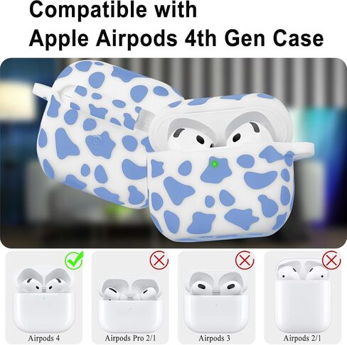 Silicone Cow AirPods 4 Case 2024, YOMPLOW Case Cover with Cleaner Kit for Apple Airpods 4th Generation Floral Print Soft Flexible Cover for Air Pod 4th Women Girls, Skin with Keychain - Cow in Saudi Arabia