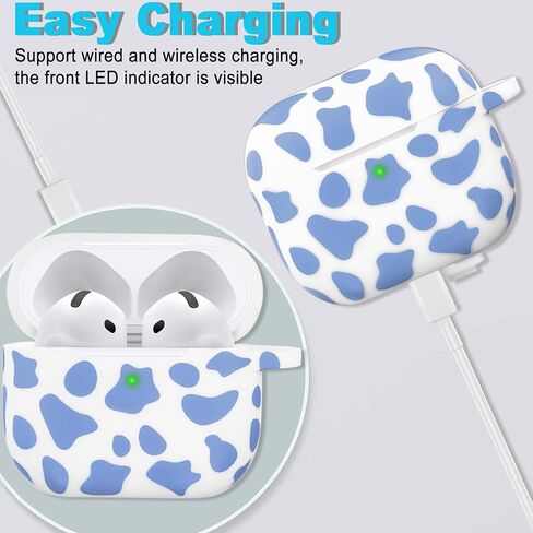 Silicone Cow AirPods 4 Case 2024, YOMPLOW Case Cover with Cleaner Kit for Apple Airpods 4th Generation Floral Print Soft Flexible Cover for Air Pod 4th Women Girls, Skin with Keychain - Cow in Saudi Arabia
