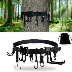 Treestand Strap Gear Hangers, Multi-Hook Accessory Holder for Bow Hanger, Tree Stand Accessories Holder with 8 Hooks, for Gears Bow Quiver Backpack Tree Saddle Bottle, with Storage Bag