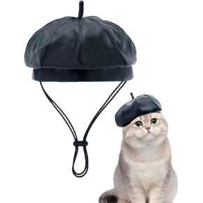 PET SHOW Dog Beret Hat for Small Medium Dogs Cats Party Holiday Headband Cap French Leather Berets with Adjustable Chin Strap Cute Fashion Puppy Hats Pets Costumes Accessories(Red,M)