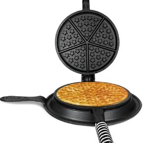 APPALACHIAN CAST IRON Great American Waffle Iron Pre-Seasoned, PFOA/PTFE Free, Made In USA | Vintage Inspired, 7 inch Stovetop Waffle Iron With Patriotic Design | Home & Commercial Use