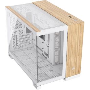 CORSAIR 2500X Small-Tower mATX Dual Chamber PC Case – Panoramic Tempered Glass – Reverse Connection Motherboard Compatible – No Fans Included – White/Bamboo Wood in Saudi Arabia