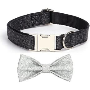 YSHOME&PET Bling Dog Collar with Bow Tie, Adjustable Bowtie Dog Collar with Metal Buckle D-Ring Soft Pet Collars for Cats Small Medium Large Boy or Girl Dogs Daily Walking or Holiday Party