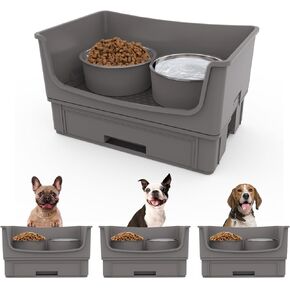 Mess Proof Dog Bowls, No Mess Dog Food and Water Bowl Set, No Spill Edge Pet Feeder with 2 Stainless Steel Bowls for Small and Medium Dogs