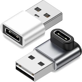 USB to USB C Adapter 2 Pack, 90 Degree Up & Down Angle USB C Female to USB Male Charger Cable Converter, Compatible with iPhone 15 Series, with iPad Pro/Air/Mini, Galaxy,Laptop,Wall Charger