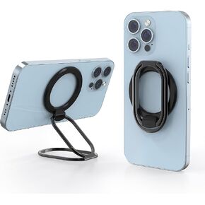 Magnetic Phone Grip, Stand & Ring Holder with Rotatable Kickstand: Removable, Adjustable, Compatible with Various Models - 360°Rotation, Ultra-Thin, Foldable Stand, Finger Loop - Black