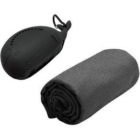 FANCAME Quick Dry Towel with Whale Silicone Sleeve Microfiber Sports Travel Towel Soft Breathable Cooling Towel Absorbent Compact Beach Towels,Suitable for Gym,Camping and Yoga (Grey, 15‘’x 15")