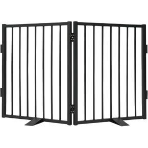 Snagle Paw Full Metal Freestanding Dog Gate with Door, 120" W x 32" H Pet Gate with Support Feet for Doorways, Stairs and Hallways, Portable Dog Fence for Indoor and Outdoor Use (6 Panel, Black)