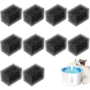 10Pcs Cat Water Fountain Sponge Filter Replacement, Upgraded Sponger Foam Filter for 92oz/2.8L Pet Fountain, Fountain Filter Replacement for Cat and Dog(Black)