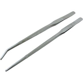 2PCS Aquarium Tools 27cm Extended Brushed Aquatic Plants Tweezers 27cm/10.6 inch Long Stainless Steel Straight Tweezers Curved Tweezers Clamp For Medical Dressing Clothing Sewing Gardening