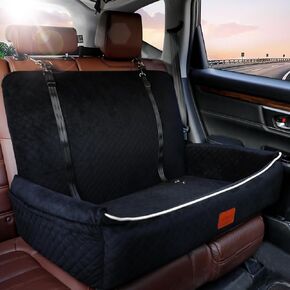 Dog Car Seat for Large/Medium Dog Under 60 lbs or 2 Small Dogs,Dog Car Bed with Anti Slip Bottom,Dog Booster Car Seat Fabric Soft and Comfortable,Dog Seat for Car Removable and Washable(Black/Grey)