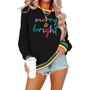 Merry And Bright Sweatshirt For Women Merry Christmas Sweatshirt Christmas Party Hoodie Sequin Long Sleeve Tops in Kuwait