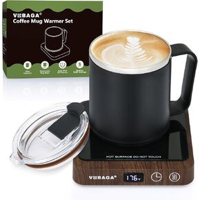 VOBAGA Mug Warmer & Mug Set for Desk, Electric Coffee Cup Warmer with Temperature & Timer Settings, Smart Coffee Warmer Plate with 15oz Cup for Warming and Heating Coffee, Beverage, Candles, Cocoa
