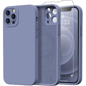 Designed for iPhone 12 Pro Max Case with Screen Protector - Upgraded Camera Protection - Wireless Charging Compatible - Silicone Protective Phone Case 6.7" for Men Women Girls,Porcelain Blue