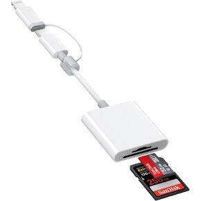 Micro SD Card Reader for iPhone 16 iPad,MFi Certified 2 in 1 Dual USB-C & Lightning Connector Memory SD Card Adapter,Support SD/Micro SD/TF Cards,Type C High-Speed Trail Camera Viewer,Plug and Play