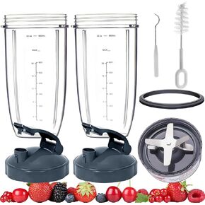 Nutribullet Blender Cups and Blade, 32oz Cups with Flip-Top To-Go-Lid & Extractor Blade Compatible with NutriBullet Replacement Parts 900w/600w Blender NBR-0601, Nutribullet Replacement Parts