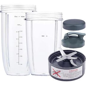 Blender Replacement Parts for Nutribullet, 32oz & 24oz Cups with 1 Flip-Top To-Go Lid and 1 Stay-Fresh Resealable Lid, Replacement Blade Compatible with NutriBullet 600w and Pro 900w Blenders