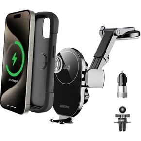 KPON Wireless Car Charger for Popsocket/Otterbox/Thick Cases up to 10mm, Phone Holder Mount for Car Dashboard Charger,Auto Clamping for iPhone 15 Pro Max 14 13 12 11/Samsung Galaxy/Google Accessories