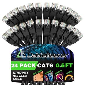 CableGeeker Cat 6 Patch Cables 1 ft (24-Pack) - Cat 6 Ethernet Cable, Snagless RJ45, Cat6 Patch Cable, Cat 6 Cable, 1 Foot Cat6 Ethernet Cables, Network Cable, Internet Cable - 1 Feet White