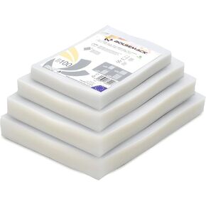 Vacuum sealer bags COMBO HOME (100 pcs). 4 different sizes: 6"x8" - 6,7"x9,8" - 8"x8" - 8"x12" (FOUR sizes in one package). Suitable for all domestic packaging sealers. BPA Free.