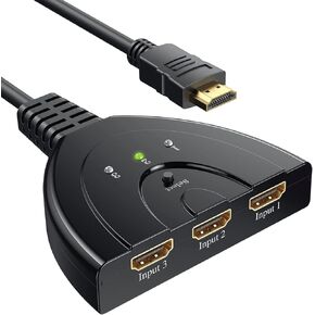 HDMI Switch 4K 3 Port HDMI Switcher 3x1 HDMI Splitter Hub 3 in 1 Out with Pigtail Cable Supports 4K 3D HD 1080P for Xbox PS4 Roku HDTV
